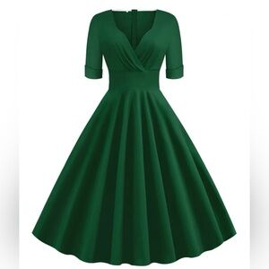Retro Stage Forest Green Midi Dress